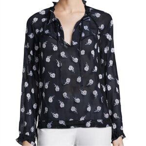 Rag and Bone Bennett Tie Front Ruffle Trim Sheer Floral Blouse M